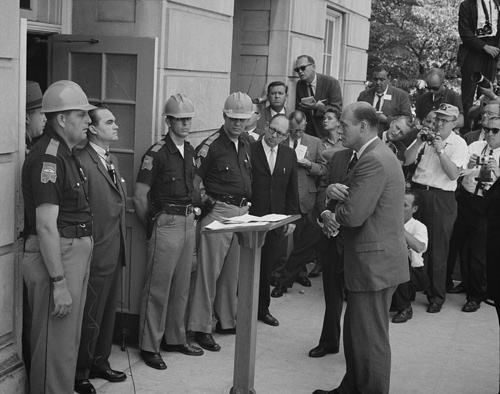 Governor George Wallace stands defiant at the University of Alabama