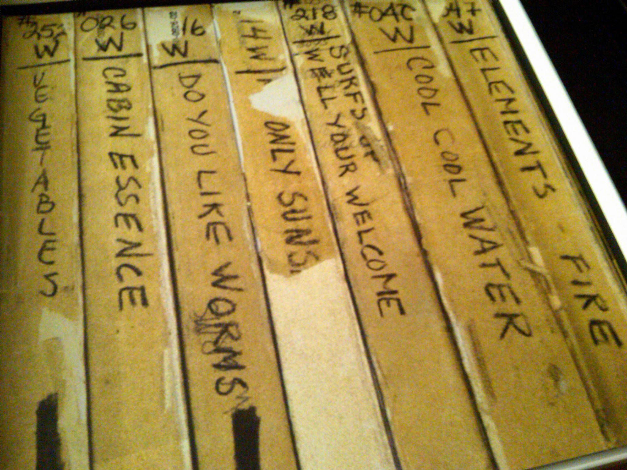 A photo of master tapes for various songs from SMiLE.