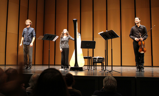 Tim Munro (flute), Alison Attar (harp), and Masumi Per Rostad (viola)