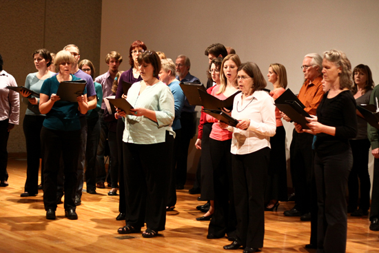 Members of Texas Choral Consort and Austin New Music Coop perform Paragraph Seven of Cornelius Cardew's The Great Learning. Photo by Meredith Maples.