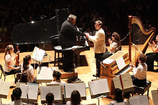 Oliver Knussen and Peter Serkin with the TMCO at the final FCM performance. Photo by Hilary Scott.