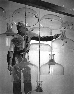Harry Partch performing on the Cloud Chamber Bowls.