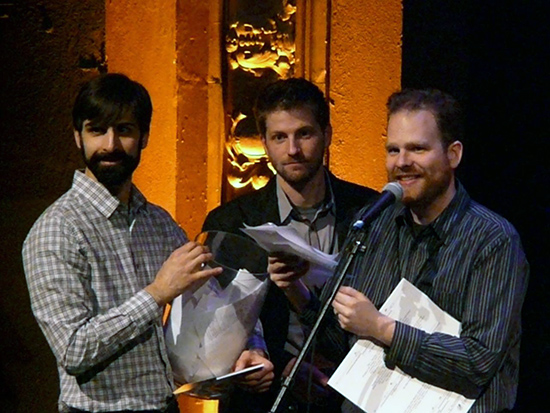 Switchboard directors Jeff Anderle (left), Ryan Brown, Jonathan Russell, trying to locate raffle winners