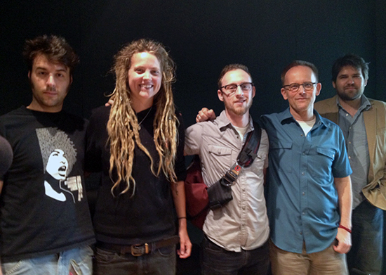 Poets Danny Strack, Lacey Roop and Kevin Burke with Craig Hell Johnson and KUT's Mike Lee