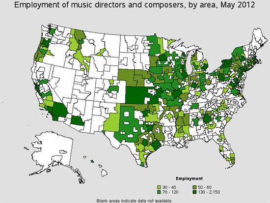 Employment of Composers and Music Directors by Area in 2012