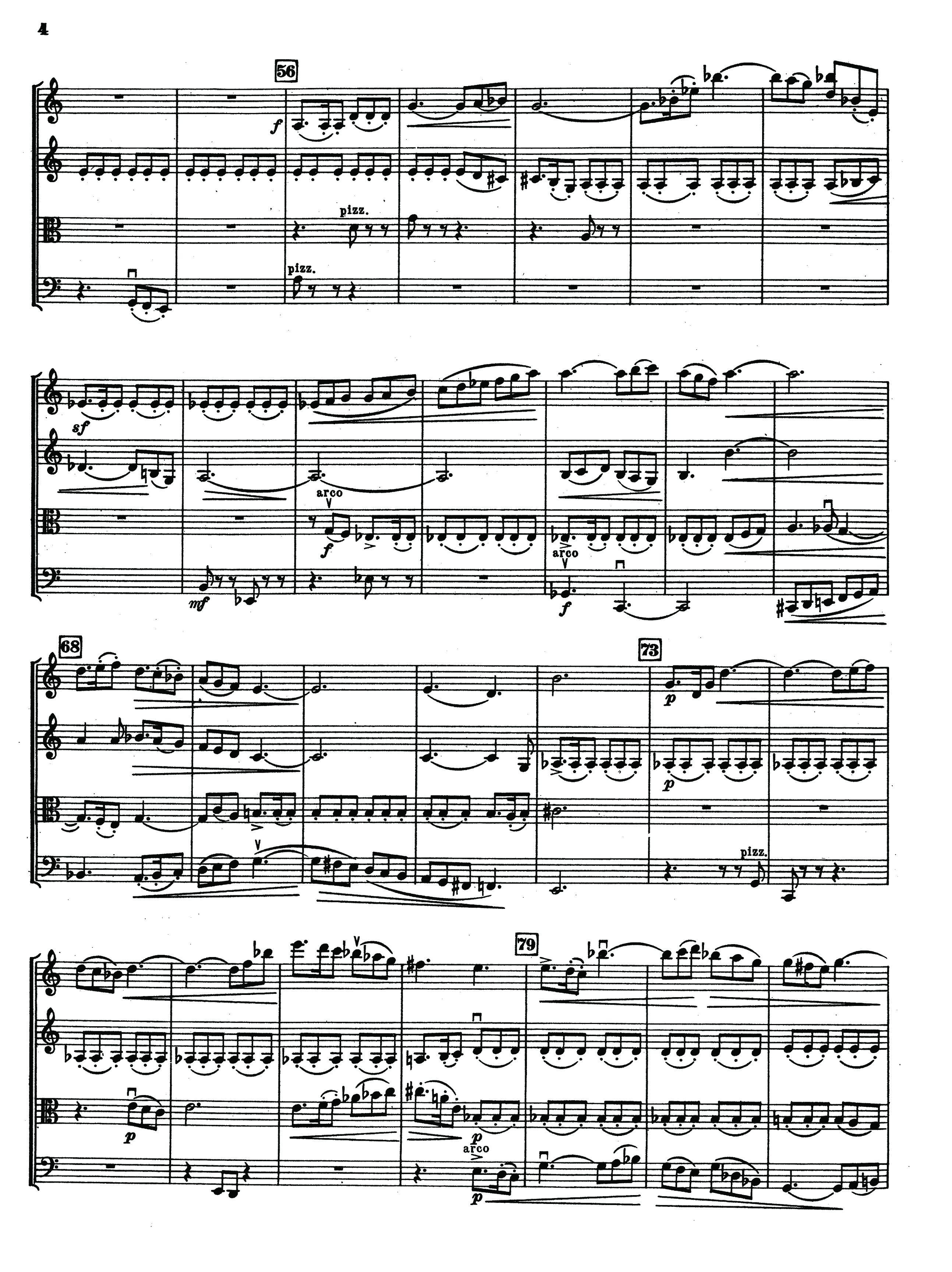 Score excerpt from Orrego-Salas's 1st String Quartet