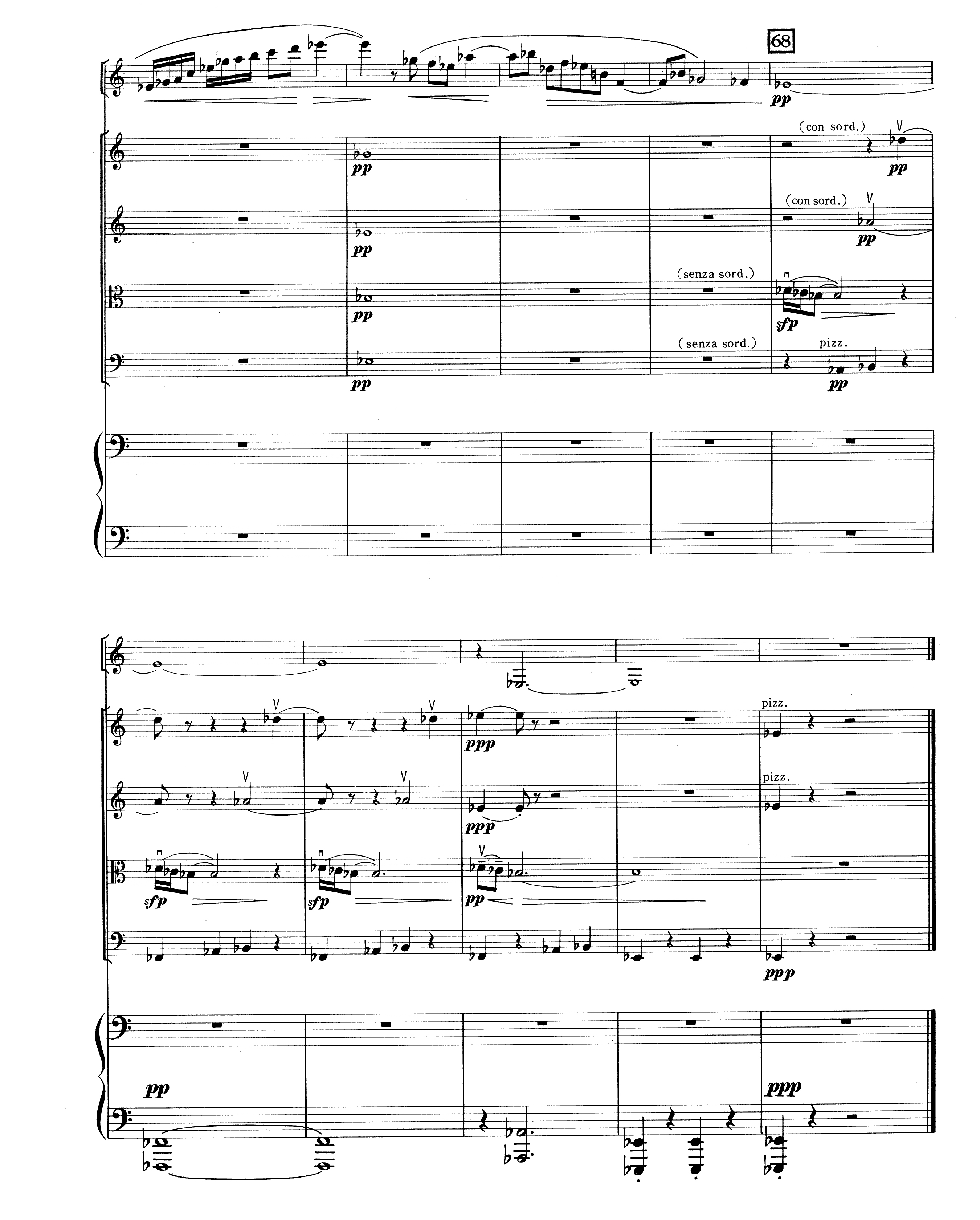 The last page of the score of Orrego-Salas's Sextet