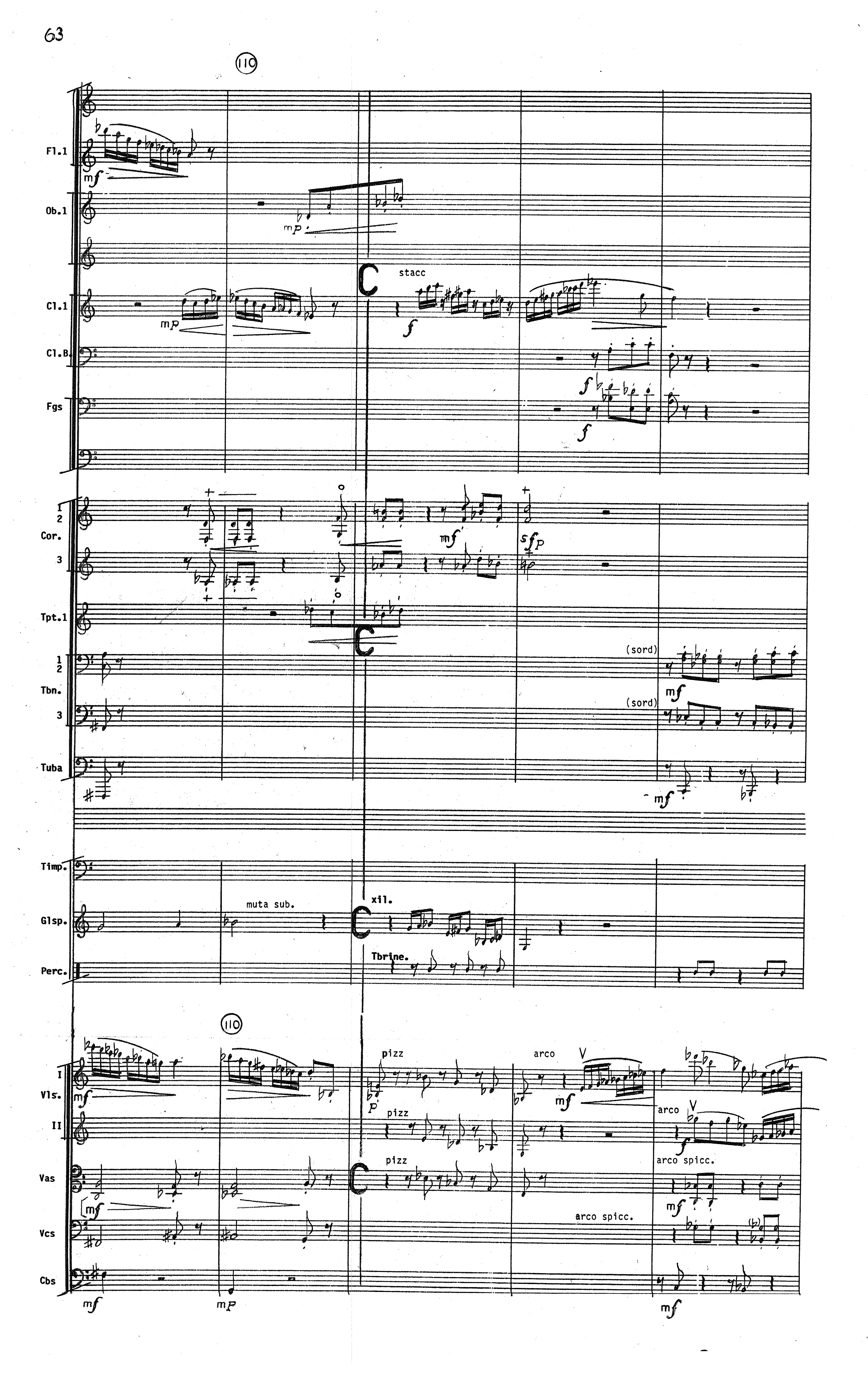 Excerpt from the score of Orrego-Salas' 5th Symphony