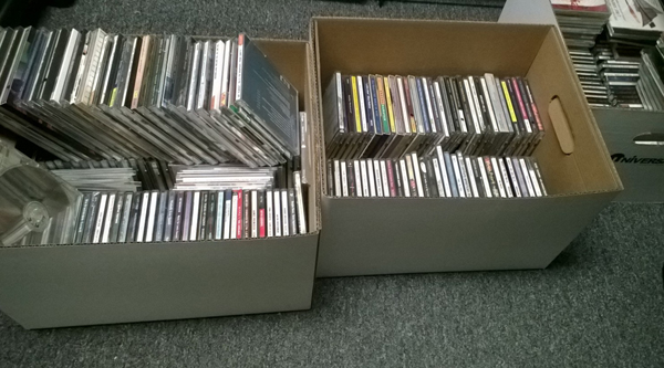 boxes filled with CDs
