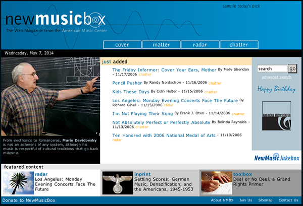 NewMusicBox homepage 2006