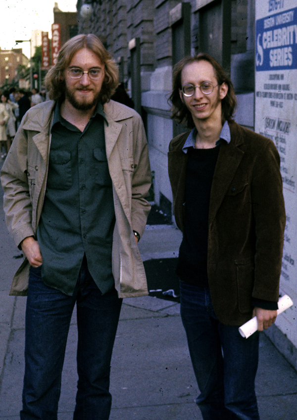 Glenn Gass and Lee Hyla outside Jordan Hall in 1977. (Photo by Clinton Gass.)