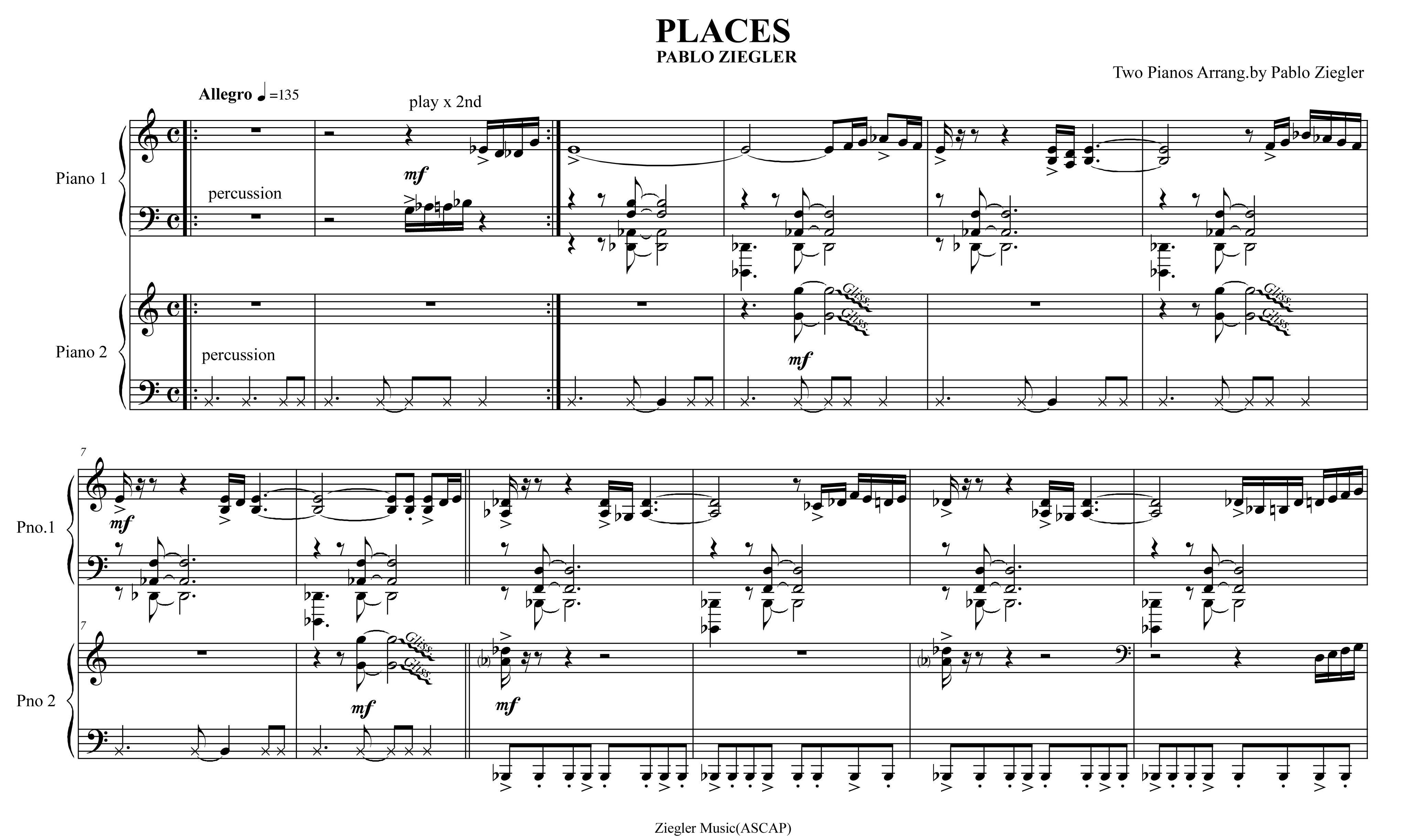 2-piano score excerpt of Ziegler's Places