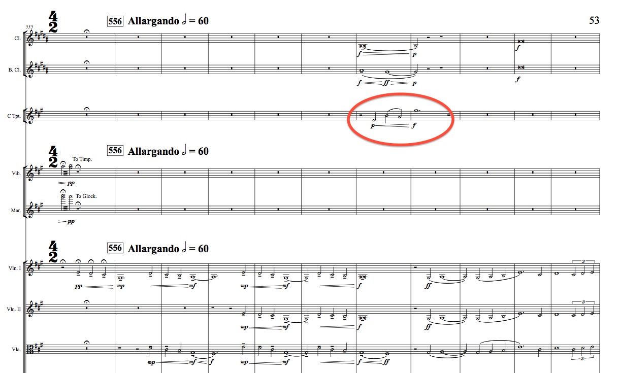Excerpt of musical score for Evan Ware's The Quietest of Whispers