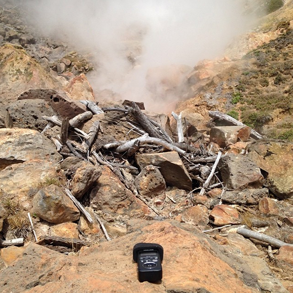 Recording the sound of a huge steam vent called Terminal Geyser. 