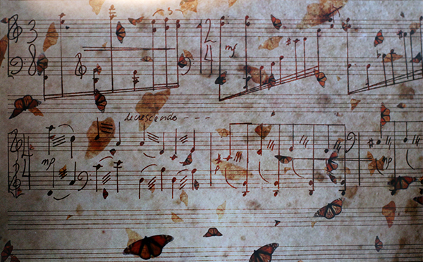 Prestini score overlayed with butterflies