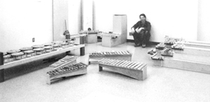 Paul Dresher with the American Gamelan in 1979, photo courtesy Paul Dresher.