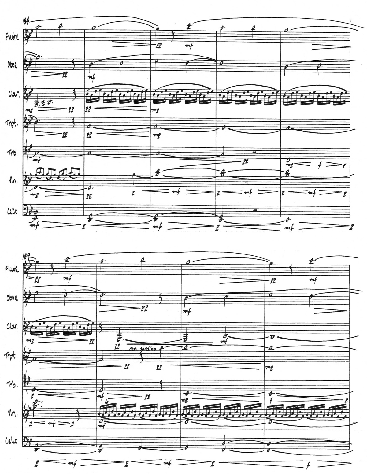 Handwritten musical score for chamber ensemble by Paul Dresher