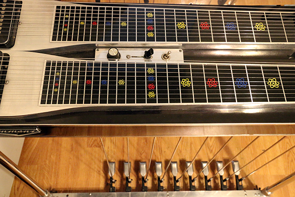 Over the pedal steel guitar