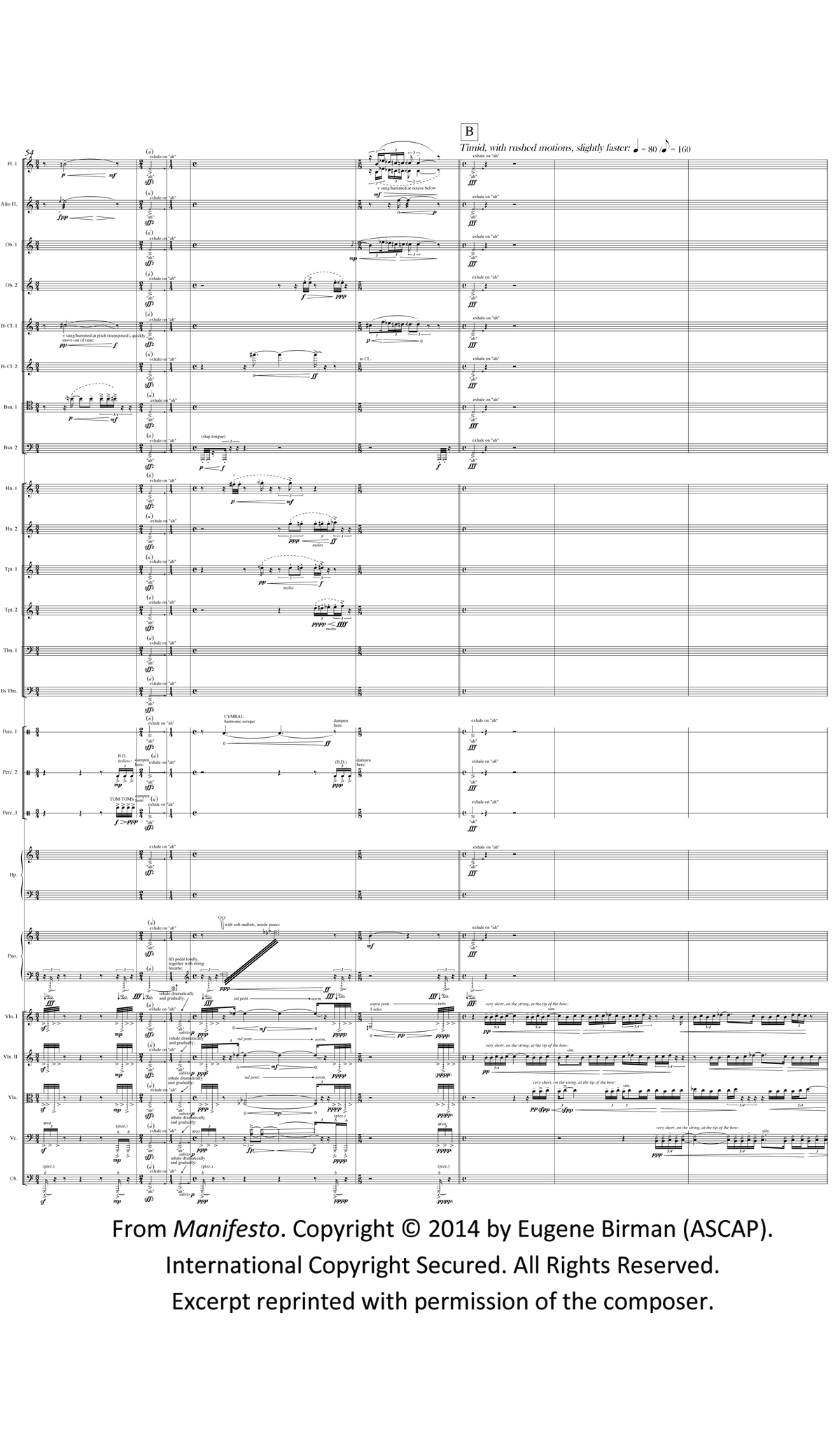A page from the orchestral score of Eugene Birman's Manifesto