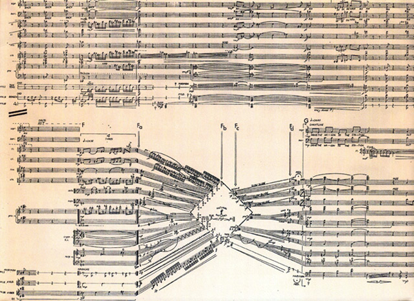 Page from a handwritten score by Kitzke showing all staves converging