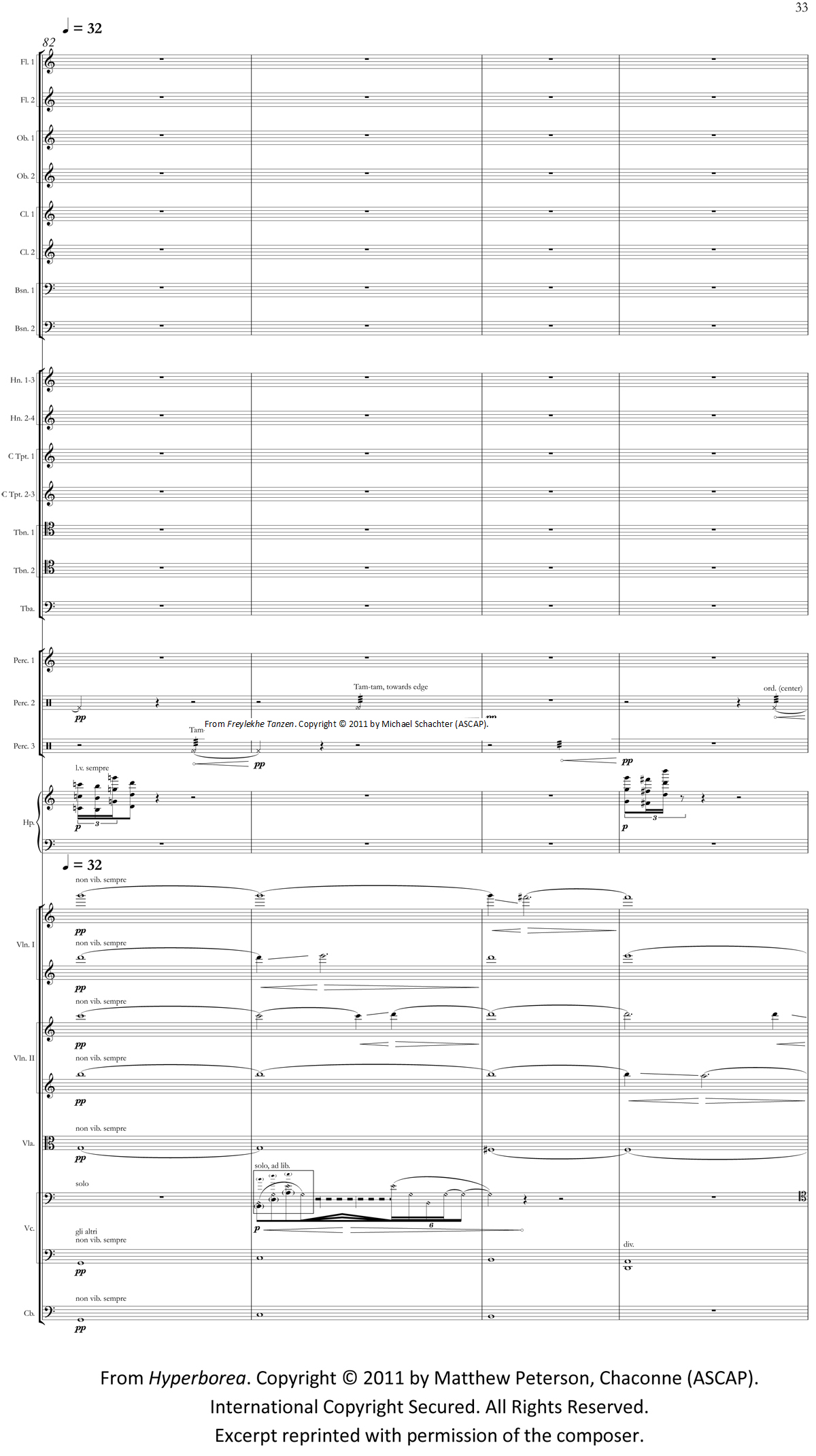 A page from the orchestral score of Matthew Peterson's Hyperborea