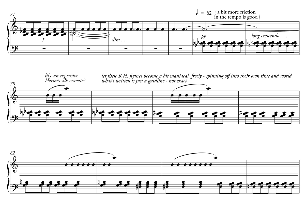 An excerpt from the solo piano score for Caroline Shaw's Gustave Le Gray