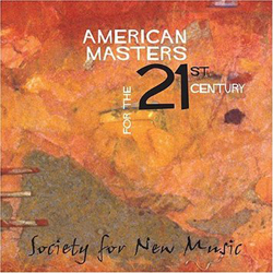 Cover for the innova CD boxed set American Masters for the 21st Century featuring white and black text overlayed on an abstract painting.