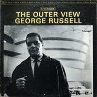 LP cover of George Russell's The Outer View featuring a photo of Russell standing in front of the Guggenheim Museum