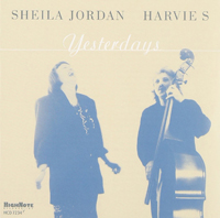 The cover of the CD Yesterdats featuring a photo of Sheila Jordan singing and Harvie S playing bass