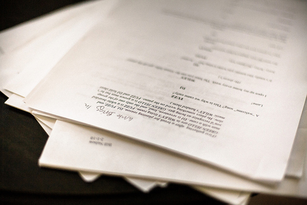 Photo of pages of theatrical script.