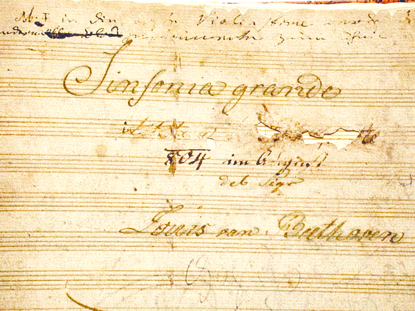 Beethoven Eroica manuscript title page with Napoleon scratched out