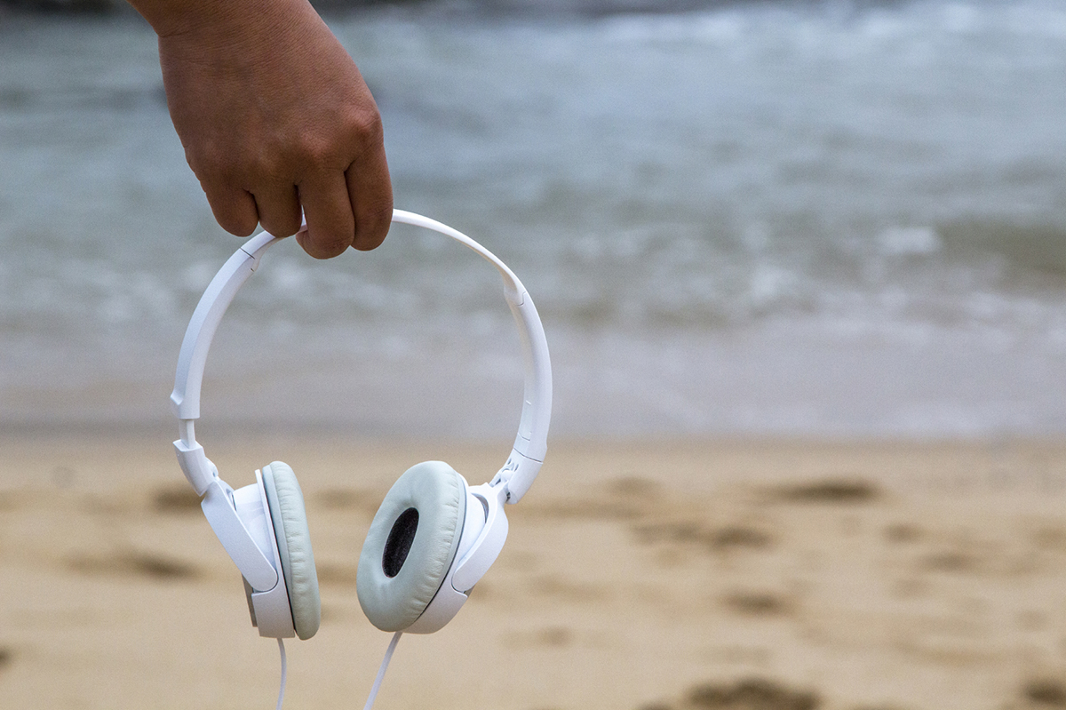 ocean with headphones