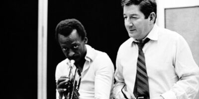 A Columbia Records promotional photo of Miles Davis with Teo Macero