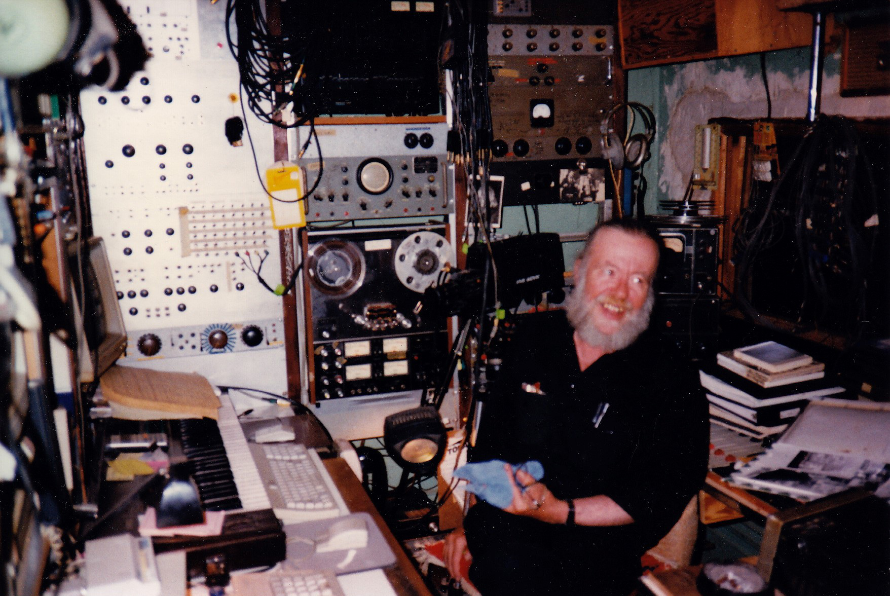 Engineer Bill McGinnis in the electronic music studio in his home.