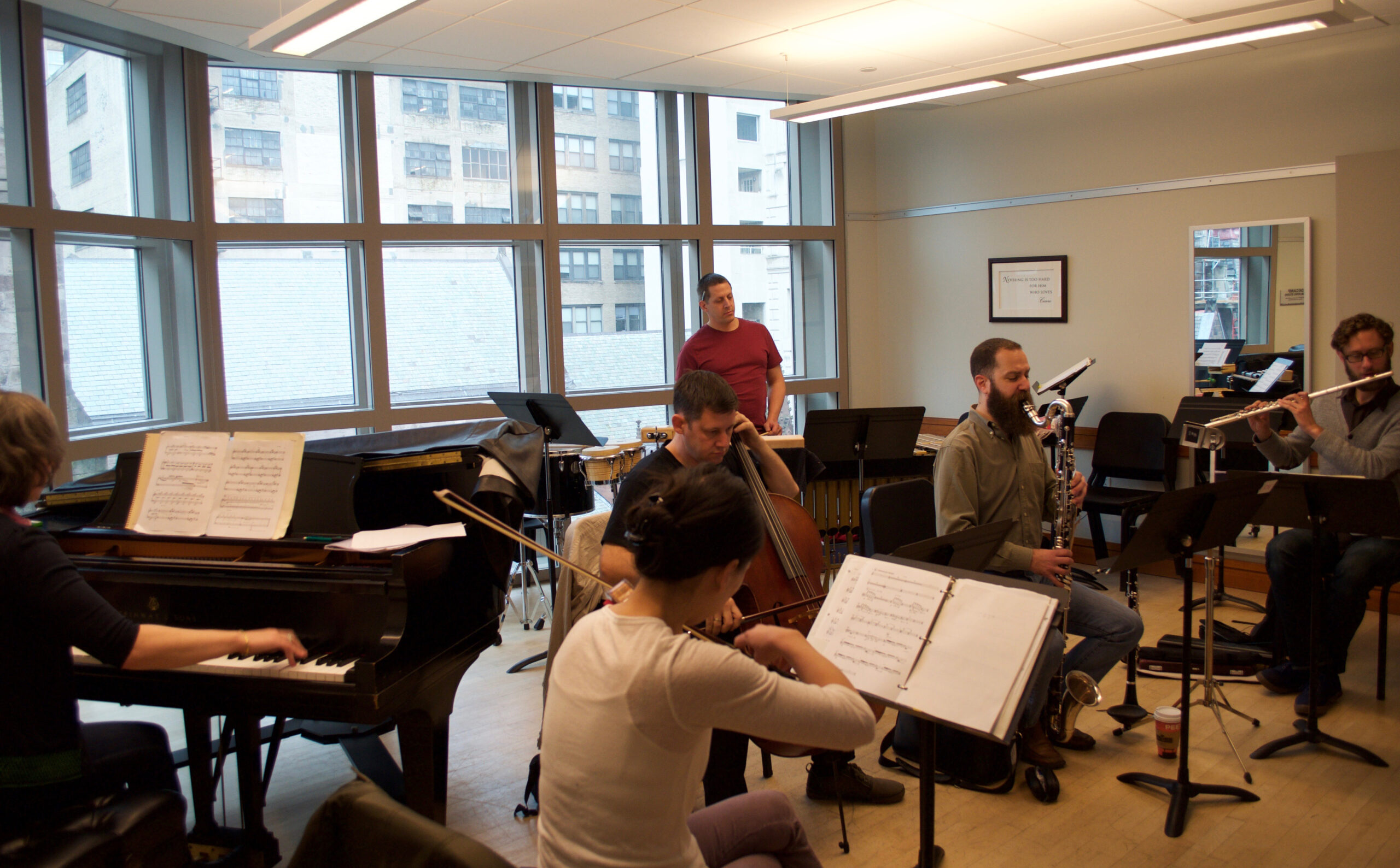 Eighth Blackbird fits in a rehearsal during their Curtis residency.