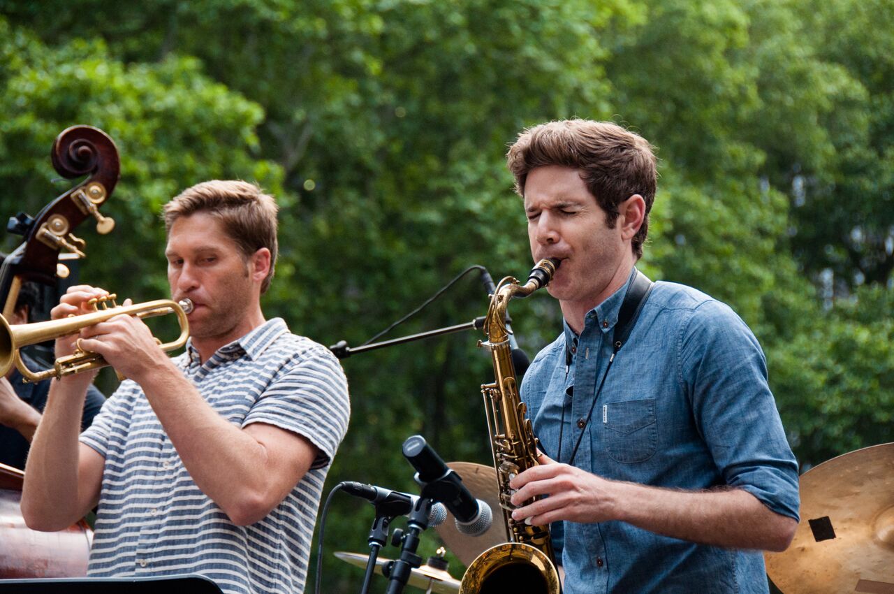 Endsley and tenor saxophonist Ben Wendel during an outdoor concert in Bryant Park