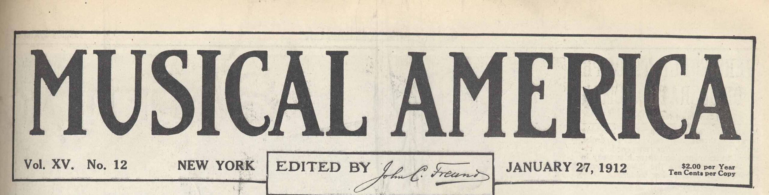 The 1912 masthead for Musical America