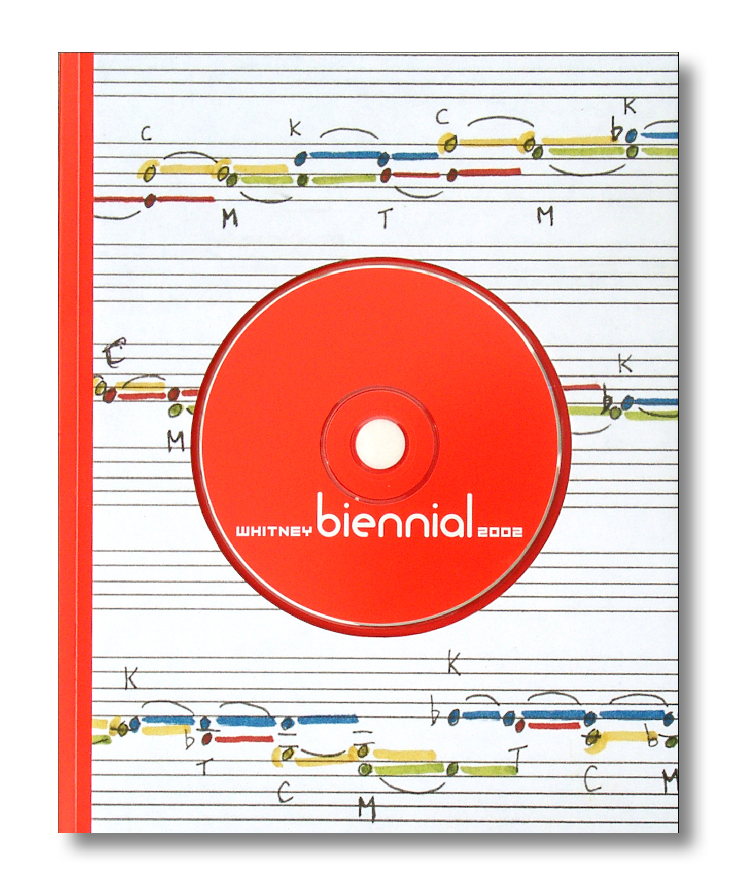 The cover for the 2002 Whitney Biennial catalog which features an excerpt of a musical score by Meredith Monk