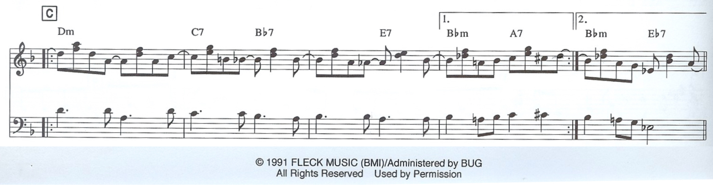 excerpt from the leadsheet (in staff notation) of Béla Fleck's composition 