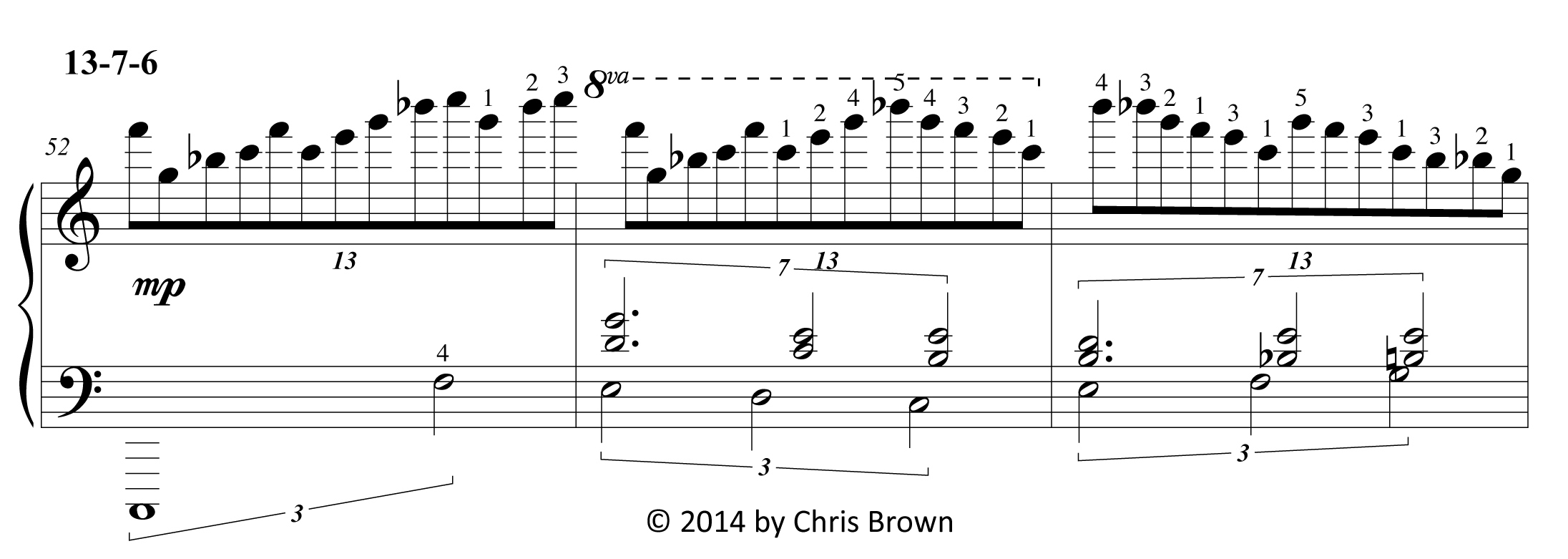An excerpt from Chris Brown's piano score for Six Primes 
