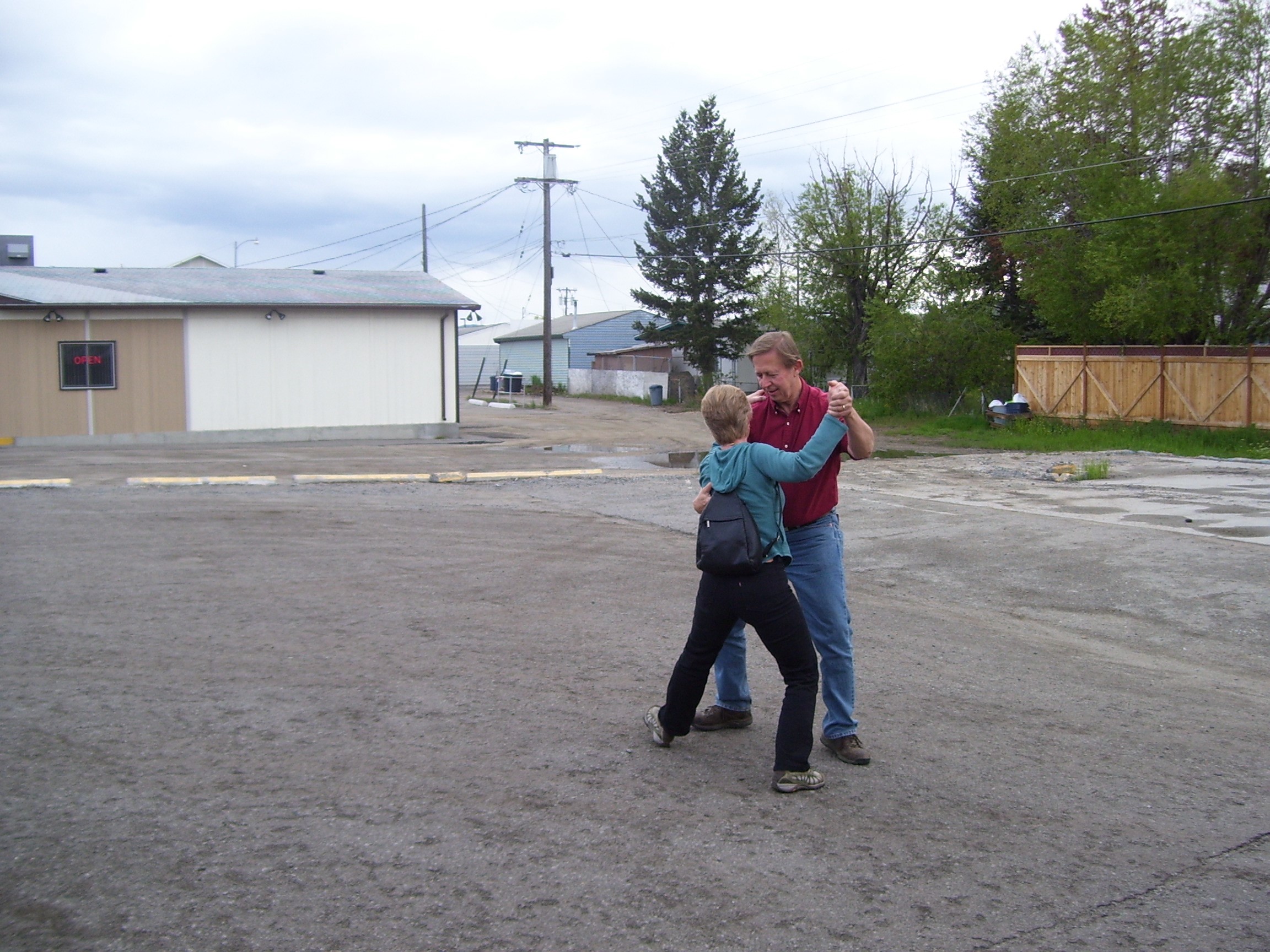 Alison and David Maslanka dancing outside in June 2008, somewhere in Wyoming