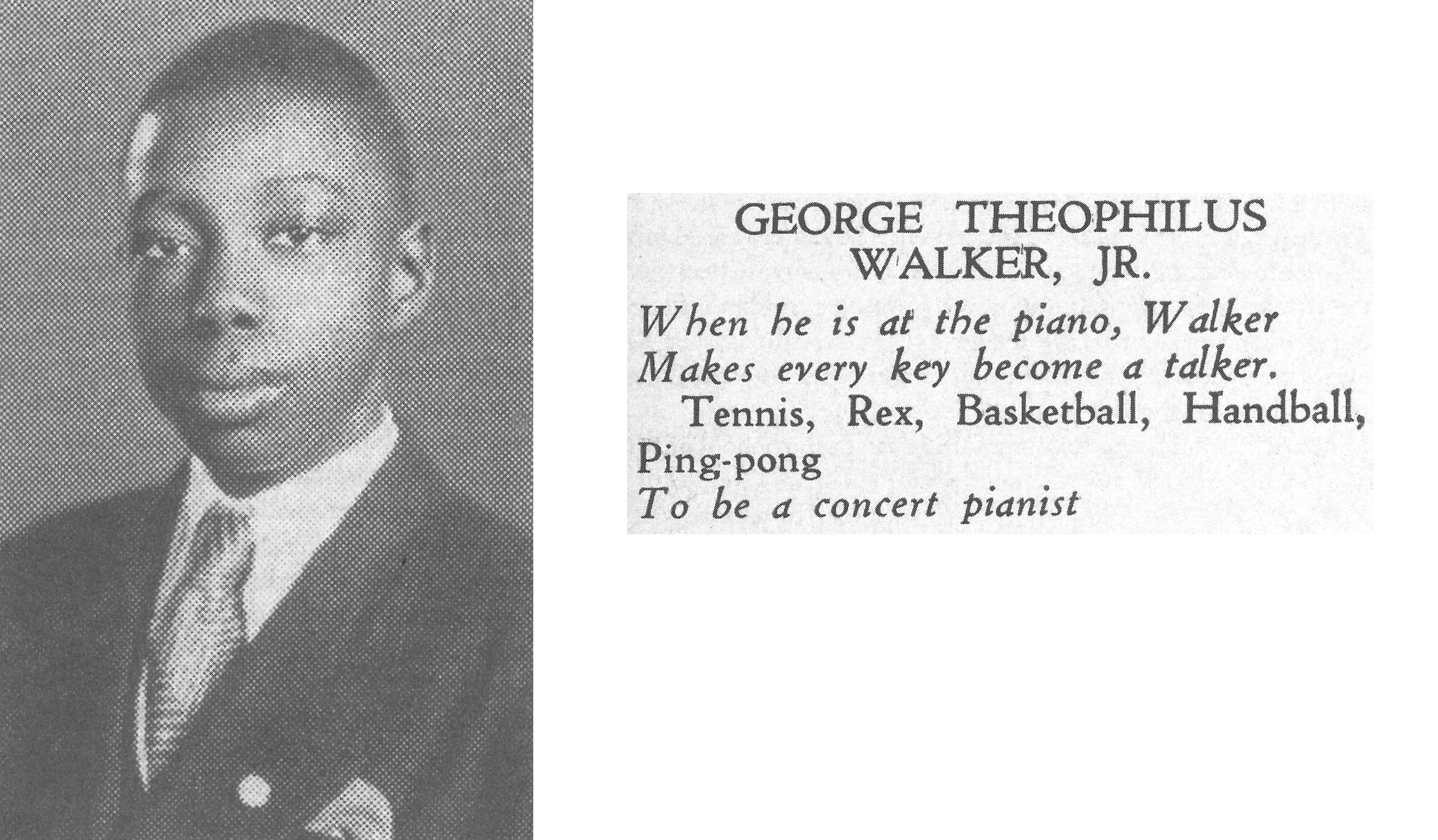 George Walker's photo and a quote about him that appeared in the 1937 Yearbook of Dunbar High School in Washington. D.C.