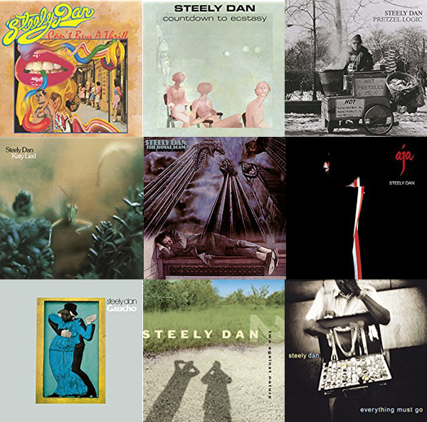 Covers for all 9 Steely Dan albums arranged chronologically.