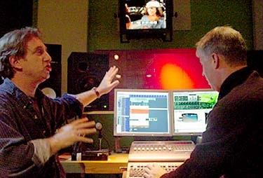 Rick and Wade Tonken mixing the score to The Education of Shelby Knox, 2005