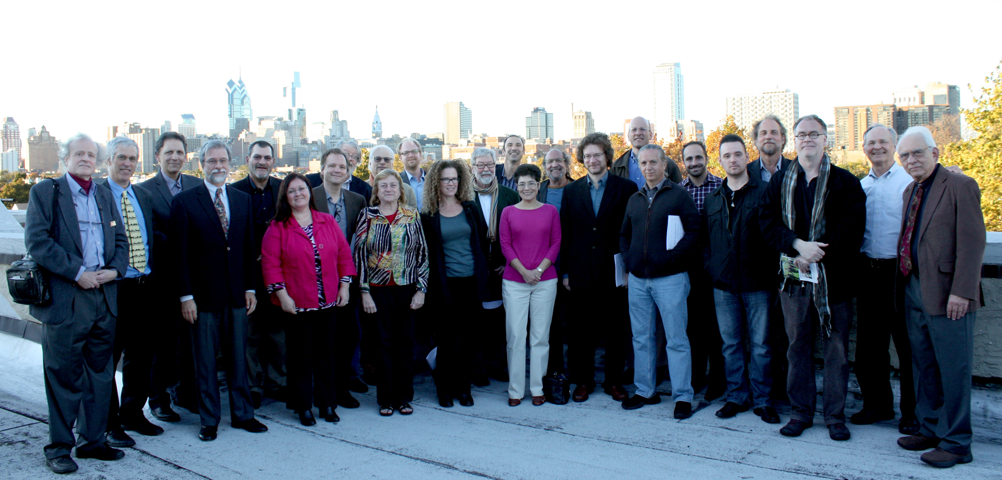 An outdoor photo of the 30 composers that NNM commissioned for its 30th Anniversary in 2014 (photo by Annie Sarachan)