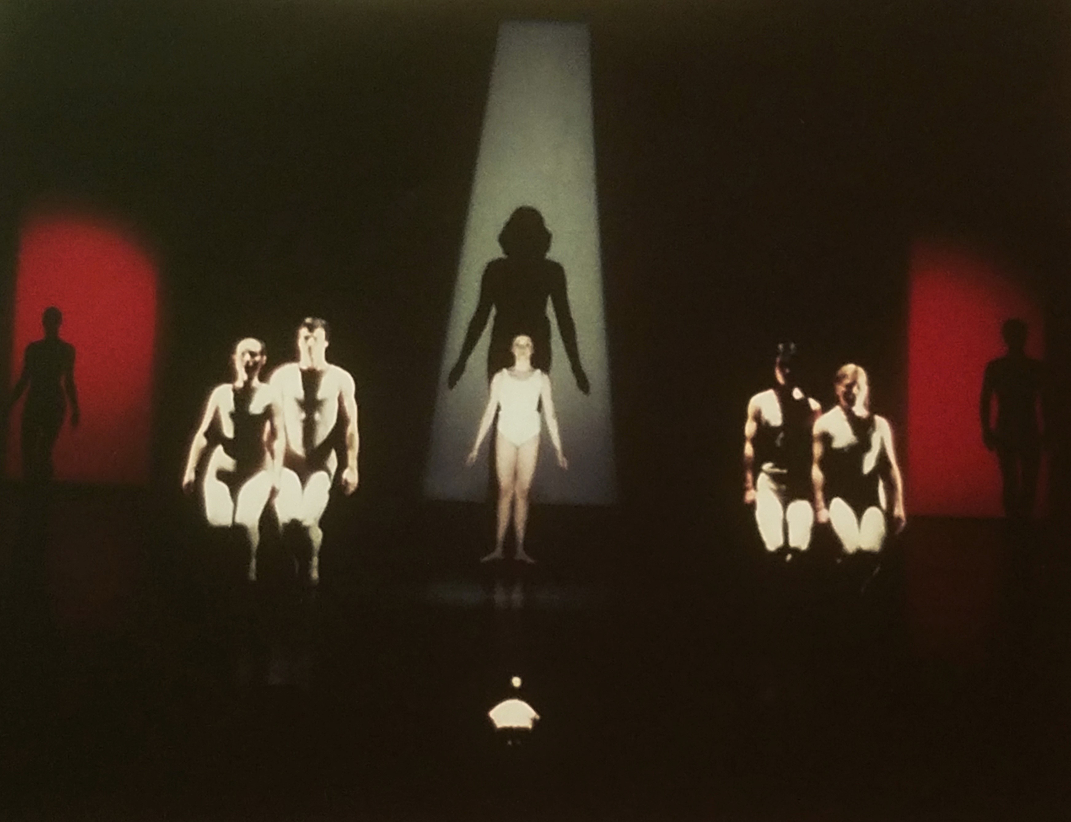 An archival photo from the original Mimi Garrard Dance Theatre production of Arc in May of 1977 which featured a portable computer-controlled lighting system by Mimi Ganard and James Seawright and an electronic musical score by Daria Semegen. (Photo courtesy Daria Semegen.) 