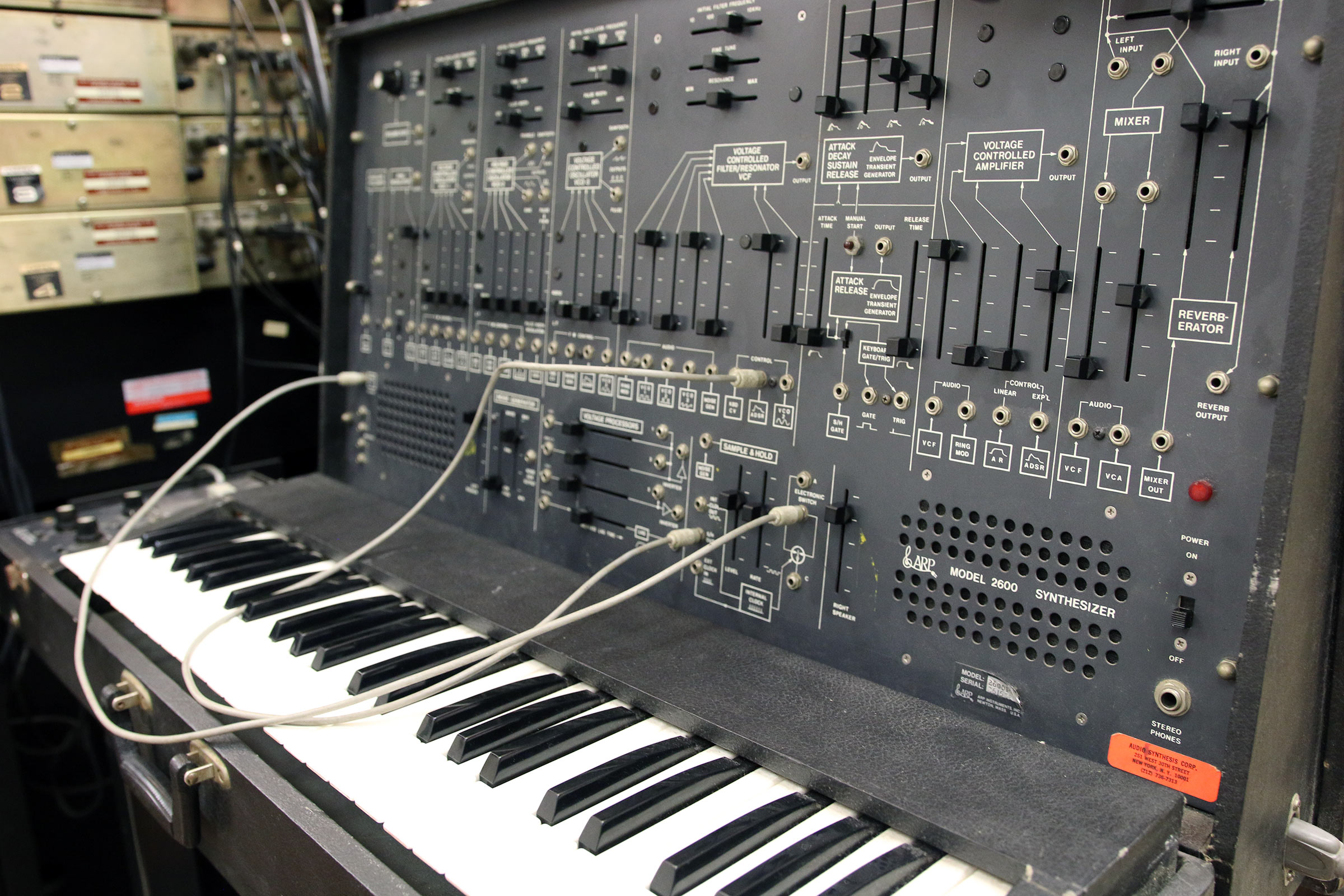 A vintage ARP 2600 is still in use in Daria Semegen's electronic music studio at Stony Brook University.
