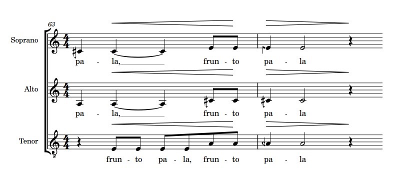 An excerpt from the score of Robert Lopez-Hanshaw's microtonal choral composition vokas animo.