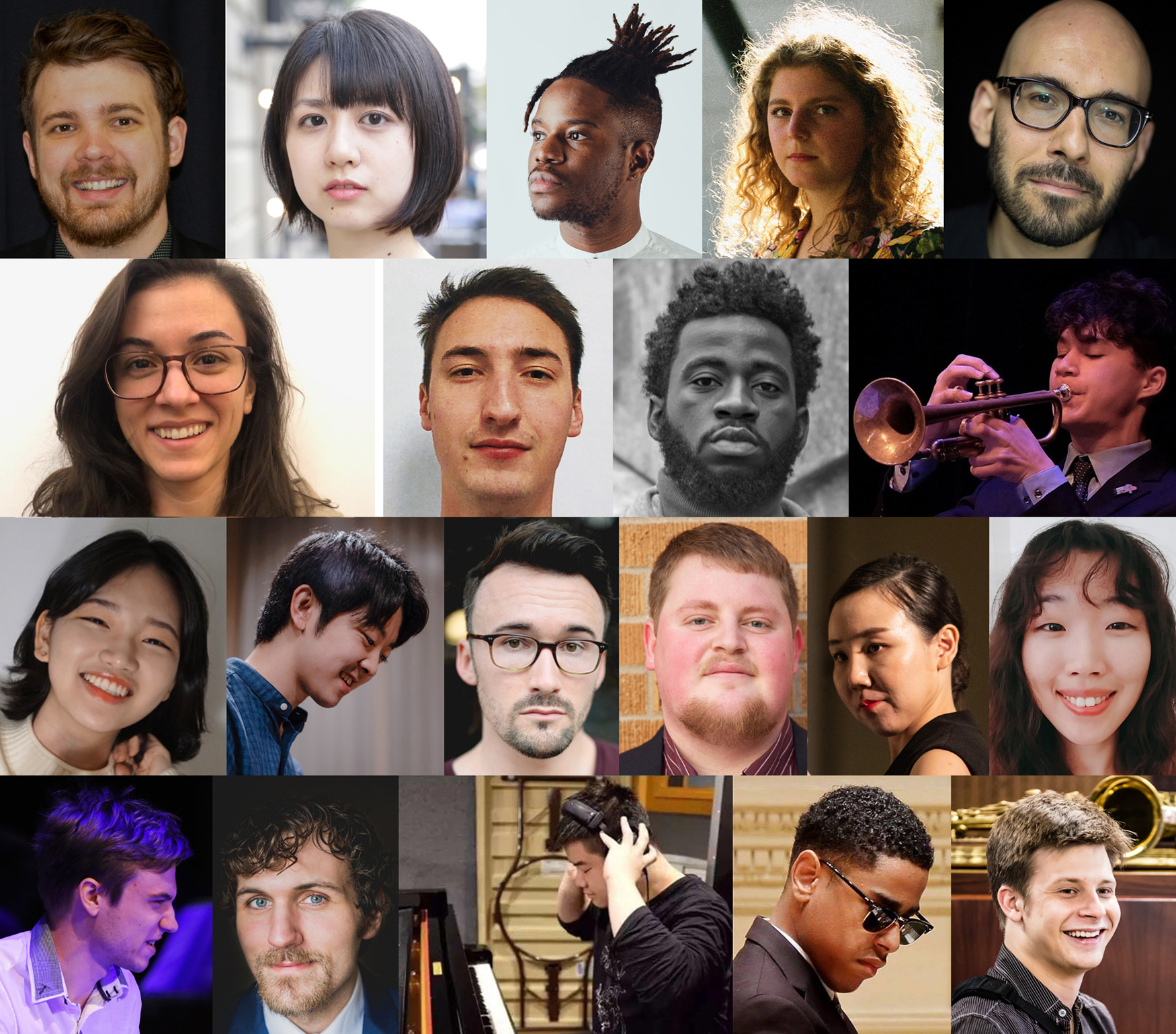 Headshots of the 20 winners of the 2020 ASCAP Foundation Herb Alpert Young Jazz Composer Awards
