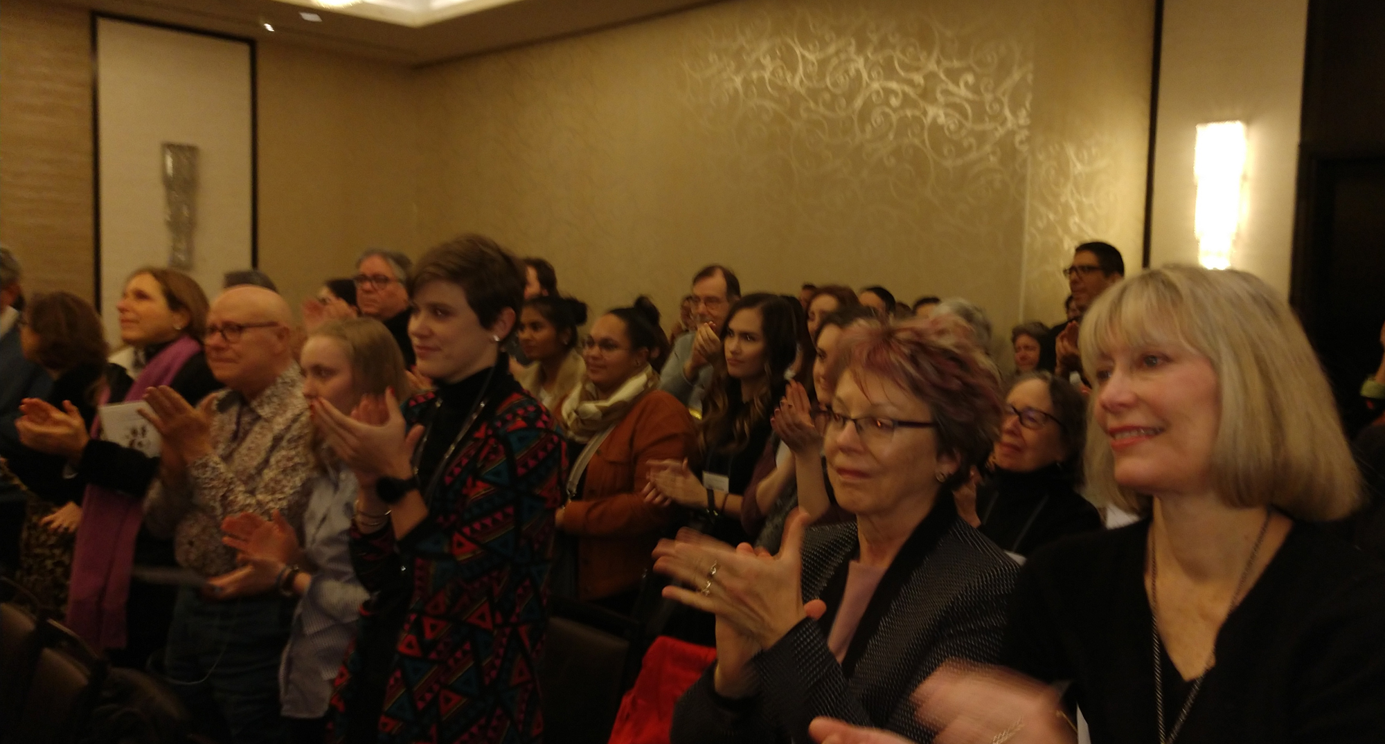 The audience gives Joan Tower a standing ovation on the final morning of the 2020 Chamber Music America conference.